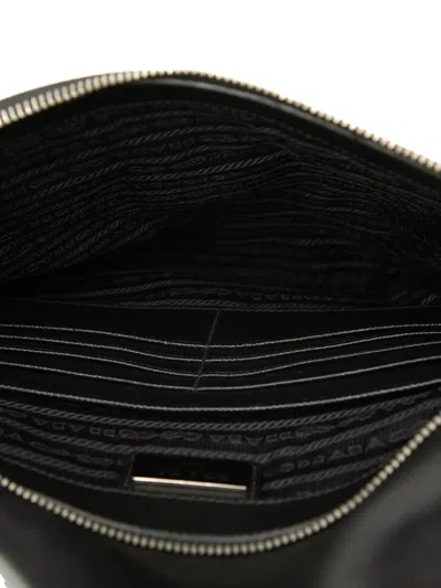 Pre-owned Prada 2000-2026 Saffiano Trimmed Tessuto Clutch Bag In Black