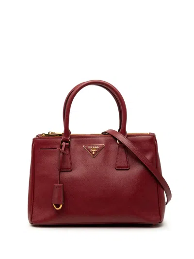 Pre-owned Prada 2000-2026 Small Saffiano Lux Galleria Double Zip Satchel In Red