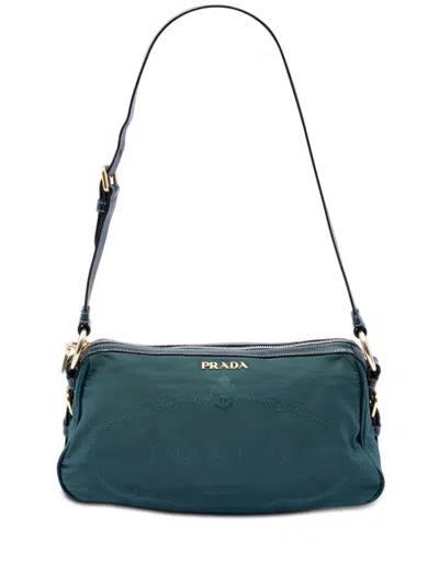 Pre-owned Prada 2000-2026 Tessuto Canapa Logo Shoulder Bag In Blue