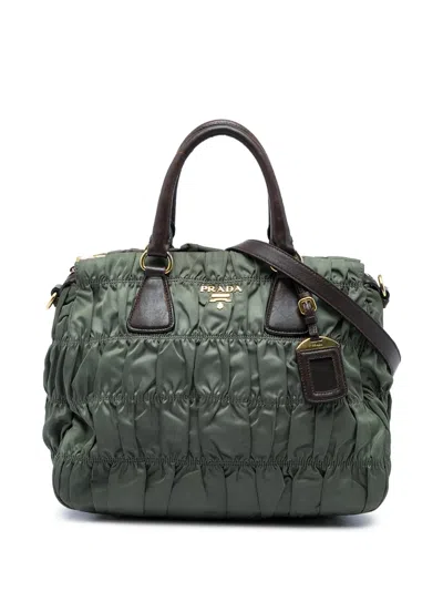 Pre-owned Prada 2000-2026 Tessuto Gaufre Satchel In Green