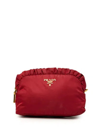 Pre-owned Prada 2000-2026 Tessuto Ruffle Cosmetic Pouch In Red