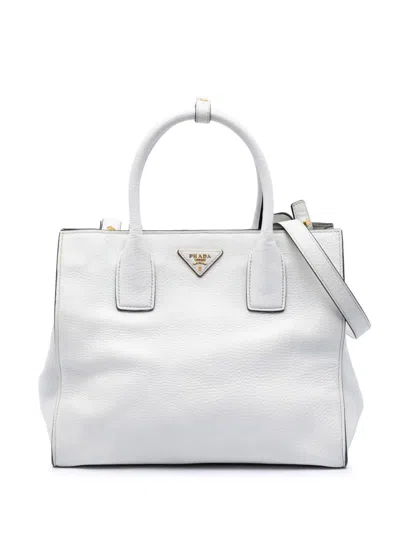 Pre-owned Prada 2000-2026 Vitello Daino Open Convertible Tote Satchel In White