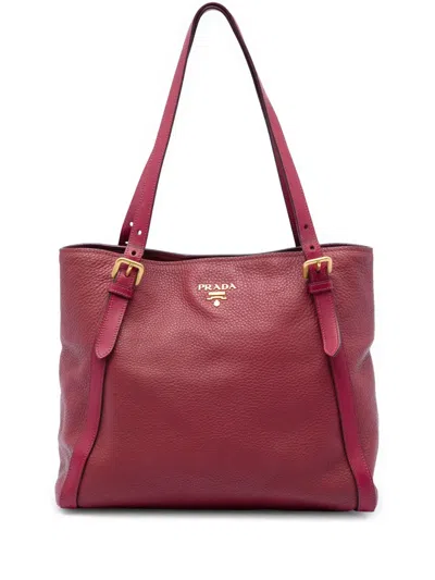 Pre-owned Prada 2000-2026 Vitello Daino Shopping Tote Bag In Red