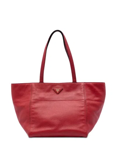 Pre-owned Prada 2000-2026 Vitello Daino Tote Bag In Red