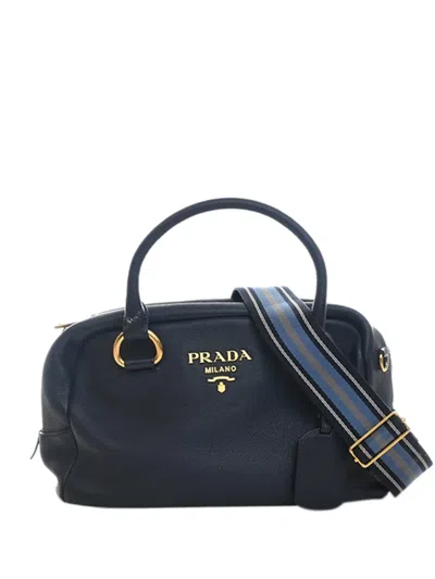Pre-owned Prada 2000-2026 Vitello Phenix Bauletto Satchel In Blue