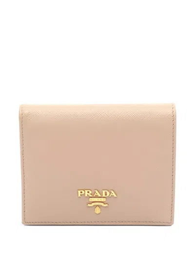 Pre-owned Prada 2000s Bi-fold Leather Wallet In Neutral