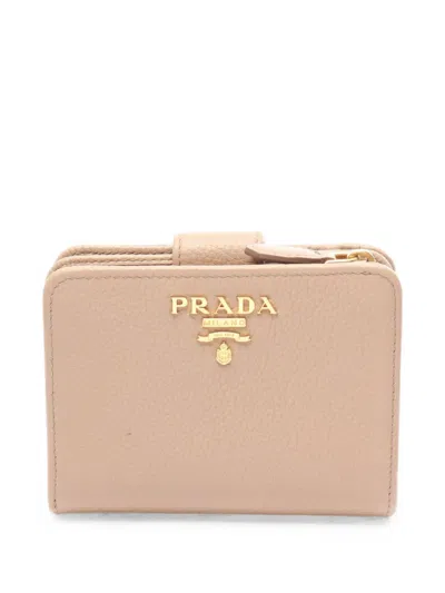 Pre-owned Prada 2000s Bi-fold Leather Wallet In Neutrals