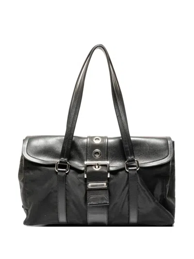 Pre-owned Prada 2000s Buckle Nylon Shoulder Bag In Black