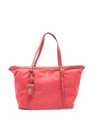 Pre-owned Prada 2000s Buckled Tote Bag In Red