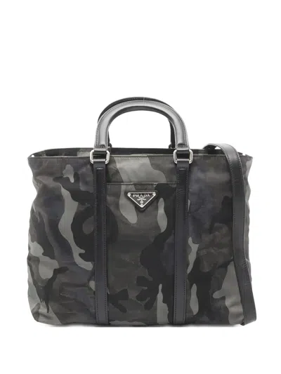 Pre-owned Prada 2000s Camouflage Tote Bag In Gray