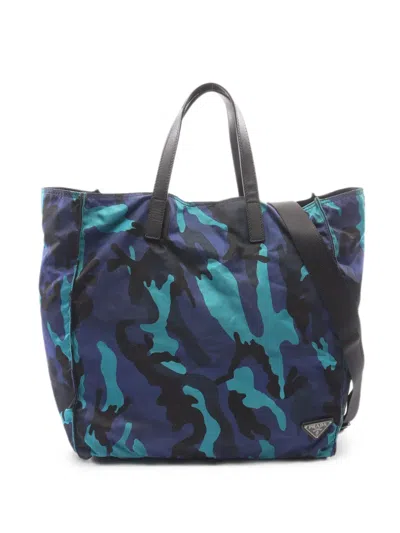 Pre-owned Prada 2000s Camouflage-pattern Tote Bag In Blue