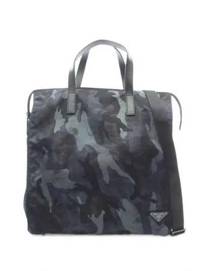 Pre-owned Prada 2000s Camouflage-print Tote Bag In Black