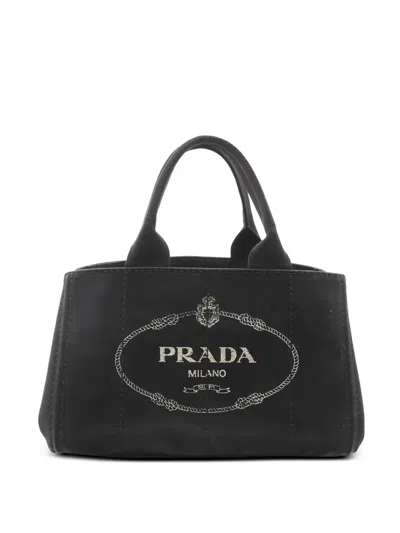 Pre-owned Prada 2000s Canapa Canvas Tote Bag In Black