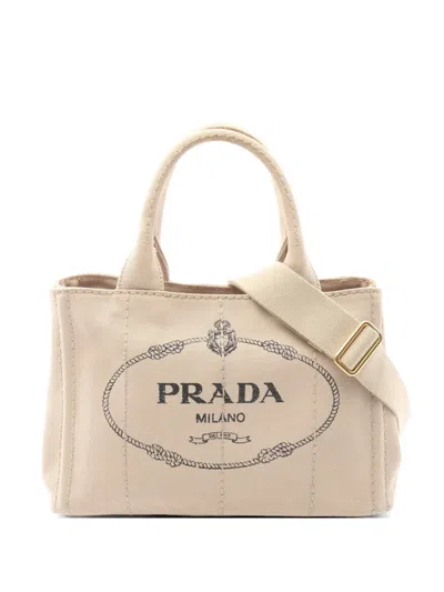 Pre-owned Prada 2000s Canapa Canvas Tote Bag In Neutral