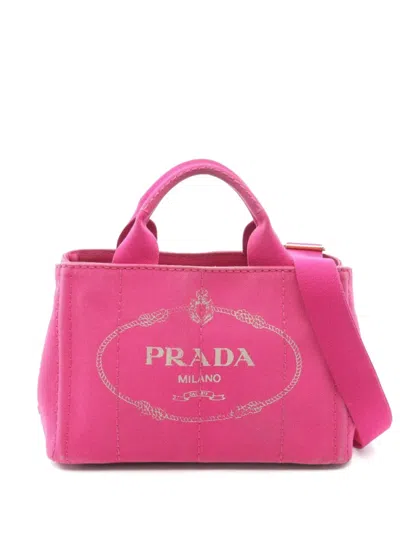 Pre-owned Prada 2000s Canapa Canvas Tote Bag In Pink