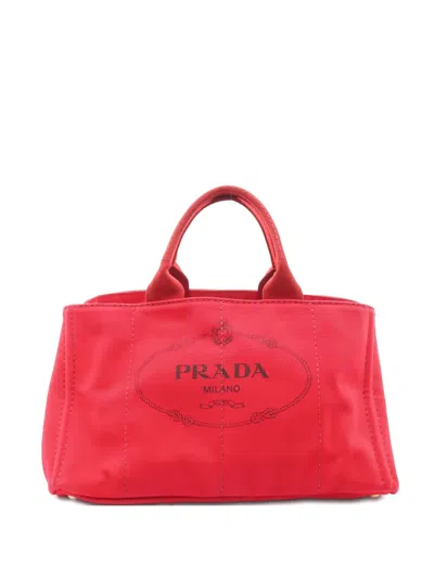 Pre-owned Prada 2000s Canapa Canvas Tote Bag In Red