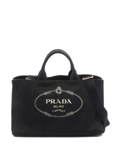 Pre-owned Prada 2000s Canapa Logo-print Tote Bag In Black