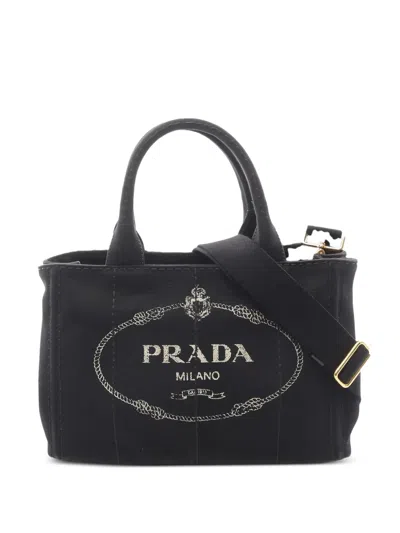 Pre-owned Prada 2000s Canapa Logo Tote Bag In Black