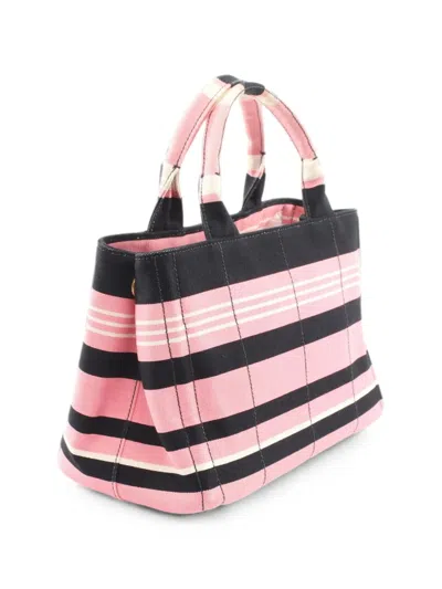 Pre-owned Prada 2000s Canapa Righe Striped Tote Bag In Pink