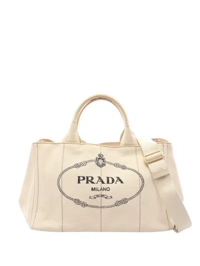 Pre-owned Prada 2000s Canapa Tote Bag In Neutral