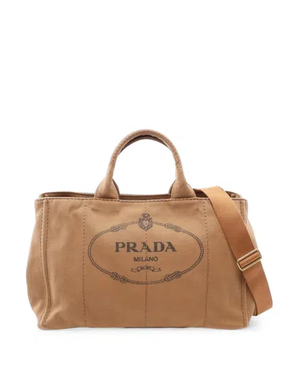 Pre-owned Prada 2000s Canapa Two-way Tote Bag In Brown