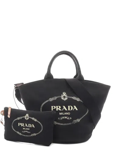 Pre-owned Prada 2000s Canvas 2way Handbag In Black