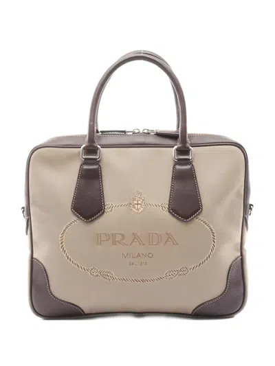 Pre-owned Prada 2000s Canvas Leather Tote Bag In Neutral