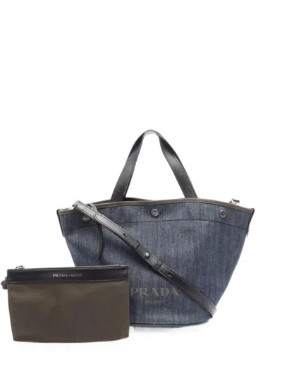 Pre-owned Prada 2000s City Denim Tote Bag In Blue
