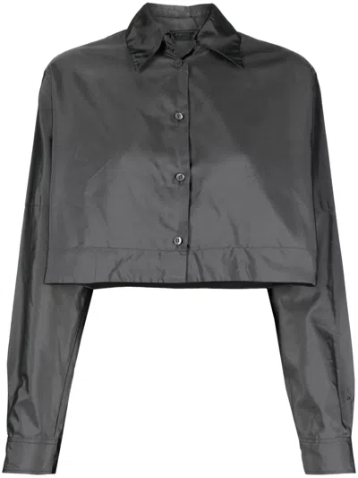 Pre-owned Prada 2000s Cropped Chiffon Silk Shirt In Grey