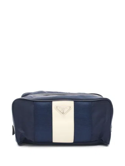 Pre-owned Prada 2000s Enamel Triangle Logo Clutch Bag In Blue