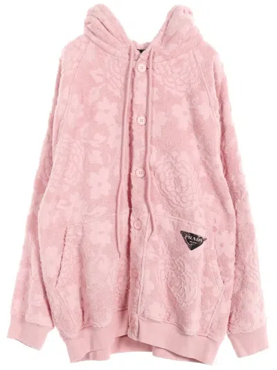 Pre-owned Prada 2000s Floral Jacquard Hoodie In Pink