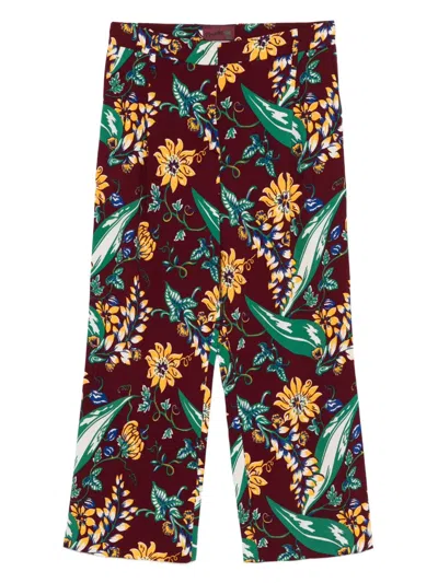 Pre-owned Prada 2000s Floral-print Trousers In Red