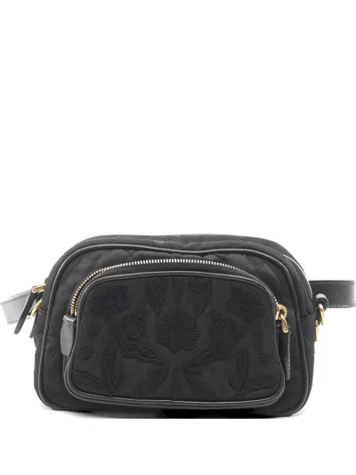 Pre-owned Prada 2000s Floral-embroidered Cross Body Bag In Black
