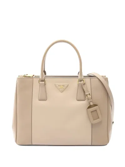 Pre-owned Prada 2000s Galleria Leather Tote Bag In Neutral