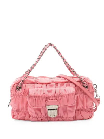 Pre-owned Prada 2000s Gaufré Chain Tote Bag In Pink