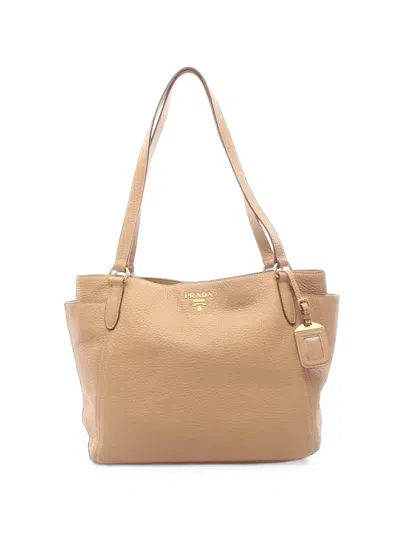 Pre-owned Prada 2000s Grained Leather Tote Bag In Neutrals