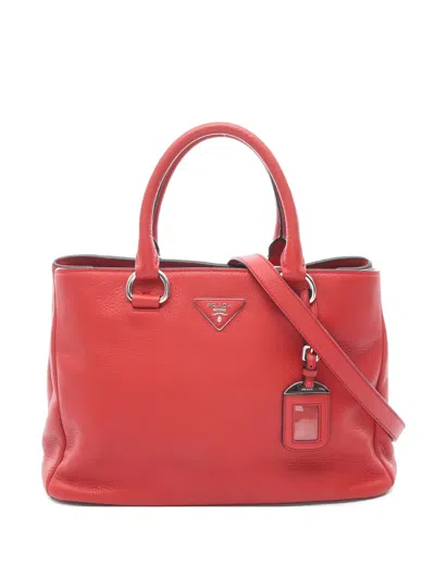 Pre-owned Prada 2000s Grained-leather Tote Bag In Red