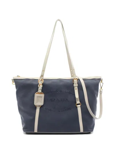 Pre-owned Prada 2000s Jacquard Logo Tote Bag In Blue