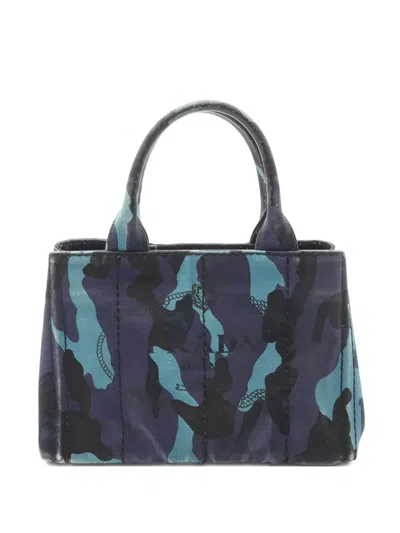Pre-owned Prada 2000s Kanapa Camouflage Tote Bag In Blue