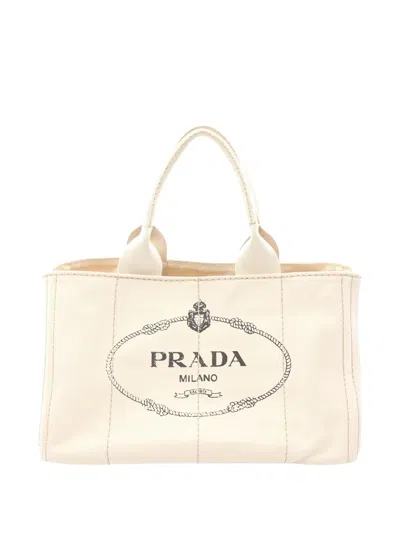 Pre-owned Prada 2000s Kanapa Tote Bag In Neutral