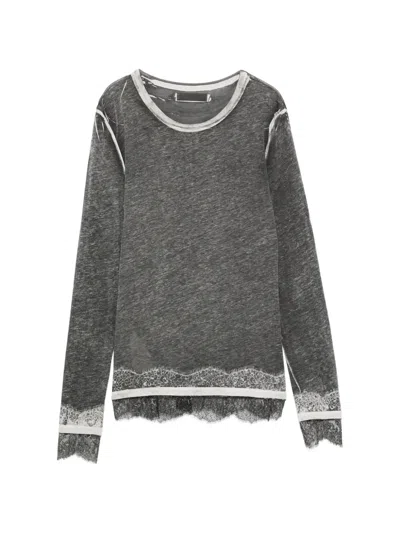 Pre-owned Prada 2000s Lace-trim Long-sleeves T-shirt In Gray