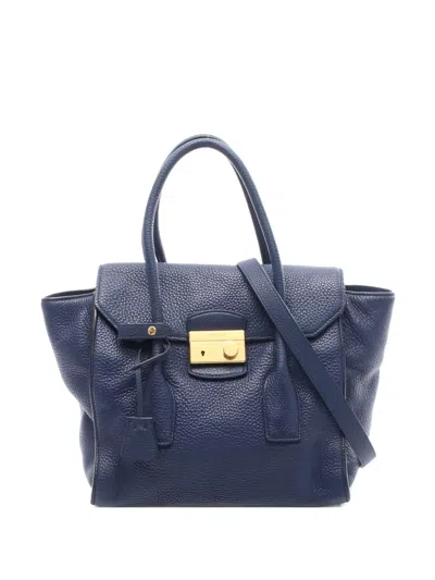 Pre-owned Prada 2000s Leather 2-way Tote Bag In Blue
