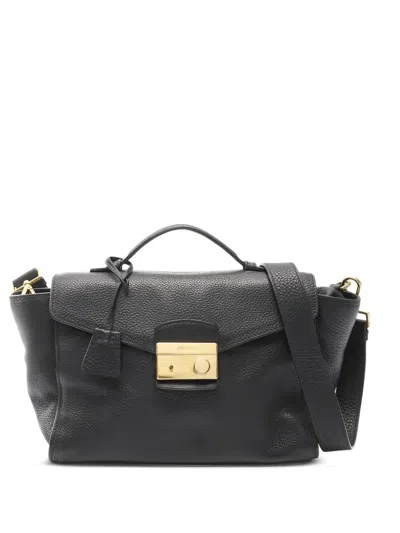 Pre-owned Prada 2000s Leather Top-handle Tote Bag In Black