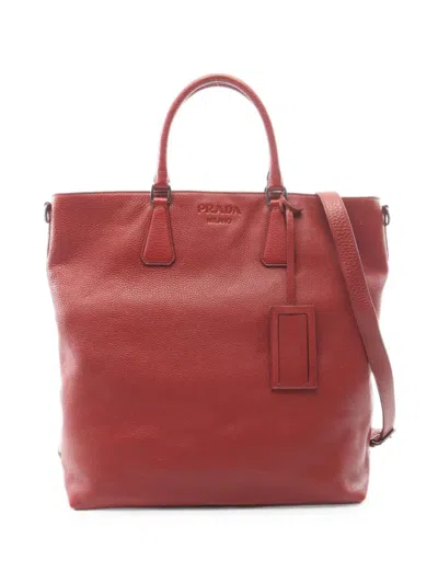 Pre-owned Prada 2000s Leather Tote Bag In レッド