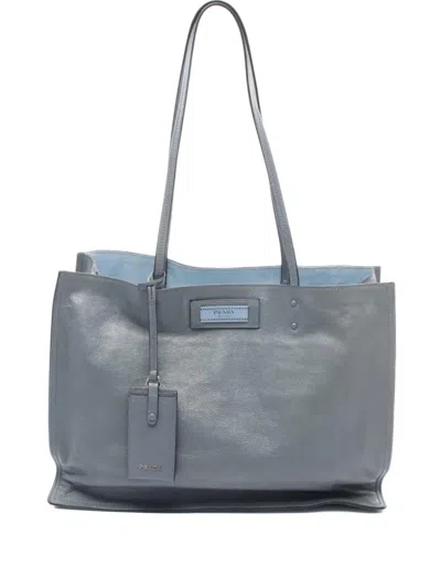 Pre-owned Prada 2000s Leather Tote Bag In Blue