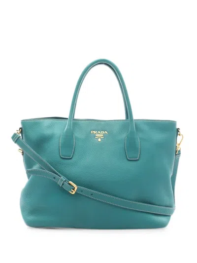 Pre-owned Prada 2000s Leather Tote Bag In Blue