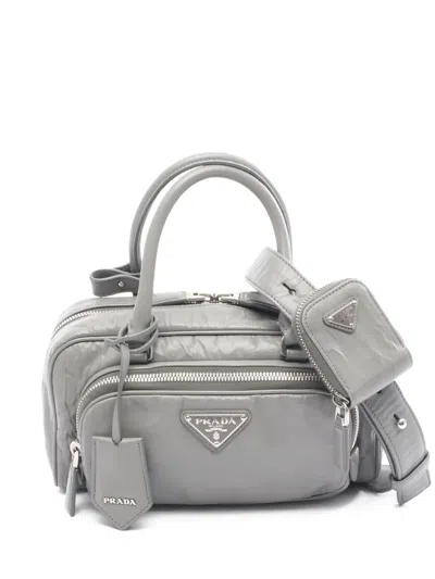 Pre-owned Prada 2000s Leather Tote Bag In Gray