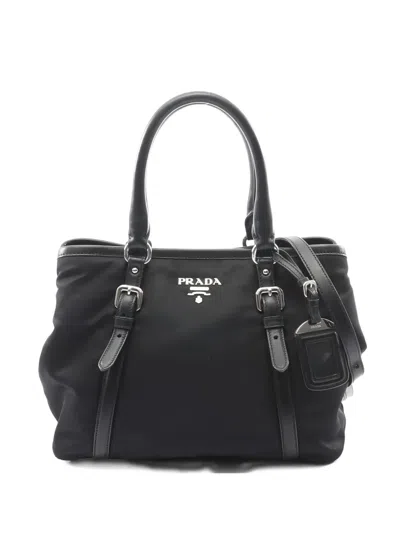 Pre-owned Prada 2000s Leather Trim Tote Bag In Black