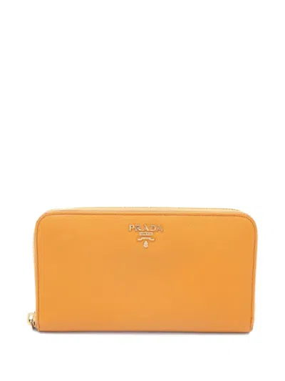 Pre-owned Prada 2000s Leather Wallet In Orange