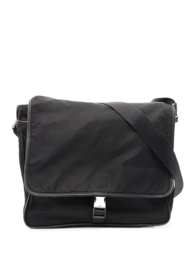 Pre-owned Prada 2000s Leather-trim Messenger Bag In Black